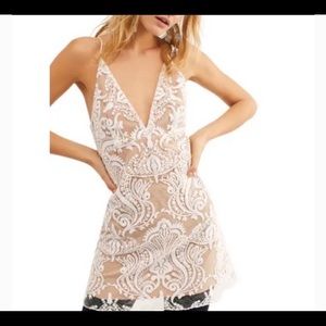 NWT; Free People Night Shimmers Mini Dress With V Neck and V Back, Size: 12